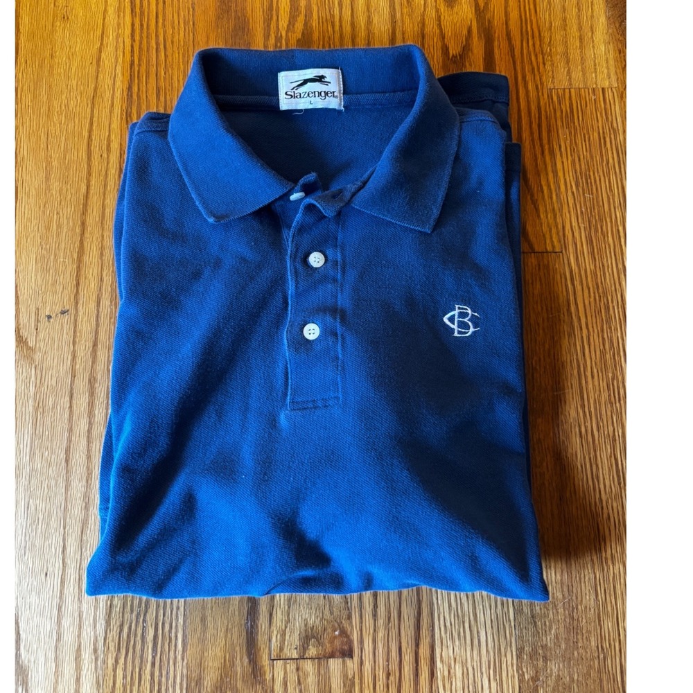 Slazenger Mens Navy Blue Cotton Pique Polo Embroidered Logo Large RN 109124